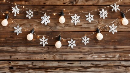 Fototapeta premium Christmas wooden background with white snowflakes 