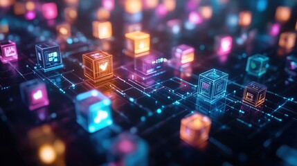 Digital cubes representing data and technology.