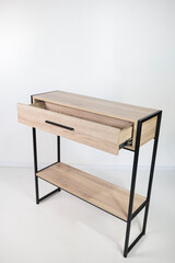 sleek wooden table with black metal legs