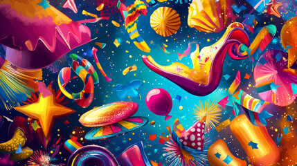 Obraz premium A lively carnival background with bright colors and festive elements, ideal for celebration themes.