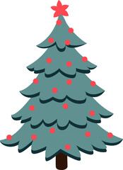 Christmas Green Tree with Red Star and Ornaments Illustration in PNG – Festive Holiday Design for Christmas Decor and Seasonal Celebrations