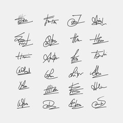 Signatures. Handwriting signature for e-documents and agreements. Calligraphy style autograph. signature doodle, Handwritten signature. Collection of vector signatures fictitious Autograph. Vector