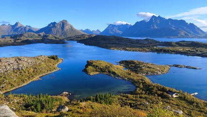 Lake and mountains in northern Norway beautiful nature