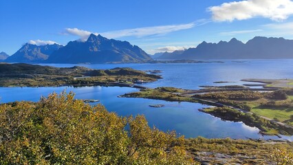 Lake and mountains in northern Norway beautiful nature