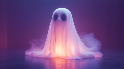 Ghost coming out of the fog with orange and purple lights