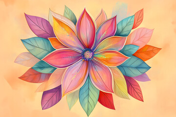 Fototapeta premium An abstract and seamless illustration of a flower with multicolored petals