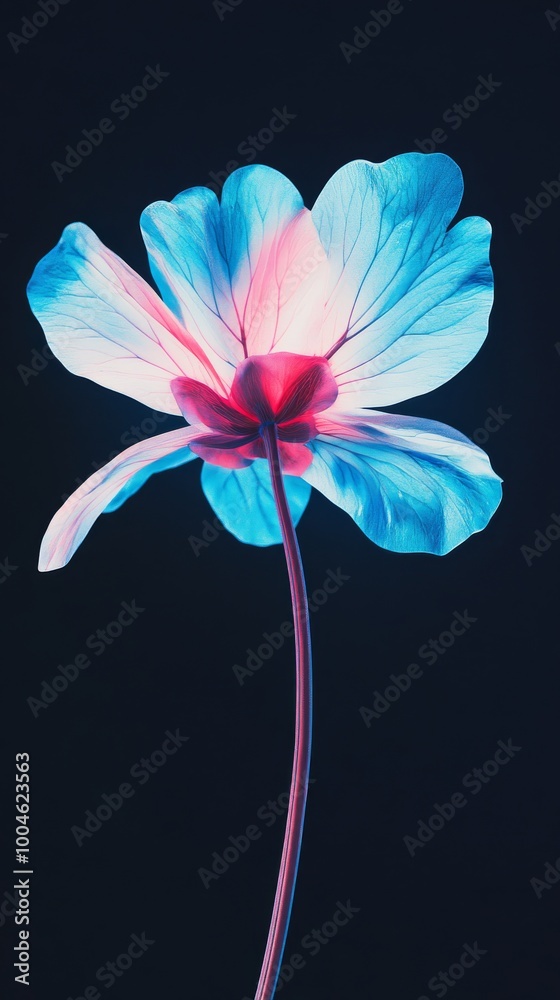 Canvas Prints Blue and pink flower blooming on black background