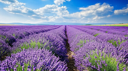 Naklejka premium A lavender field in full bloom stretching into the horizon. 