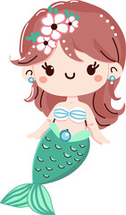 Charming Little Mermaid Illustration in PNG – Adorable Design Featuring a Sweet Baby Mermaid for Fantasy and Ocean-Themed Projects