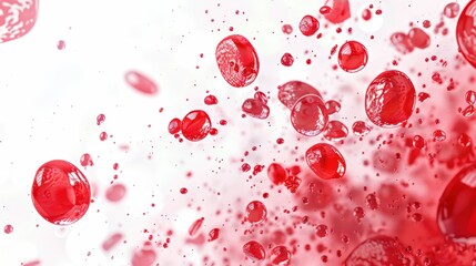 Floating and Flowing Red Blood Cells on White Background