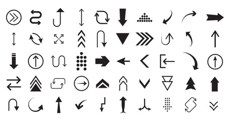 Black vector arrows collection. Arrow. Cursor. Arrow vector icon. Modern simple arrows. Collection different Arrows on flat style for web design or interface. Direction symbols - vector illustration