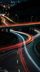 Cars driving on a road with circular light trails.