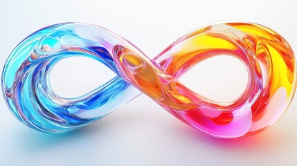 Glass Symbol, Infinity Sign Made of Colorful Transparent Material on White Background