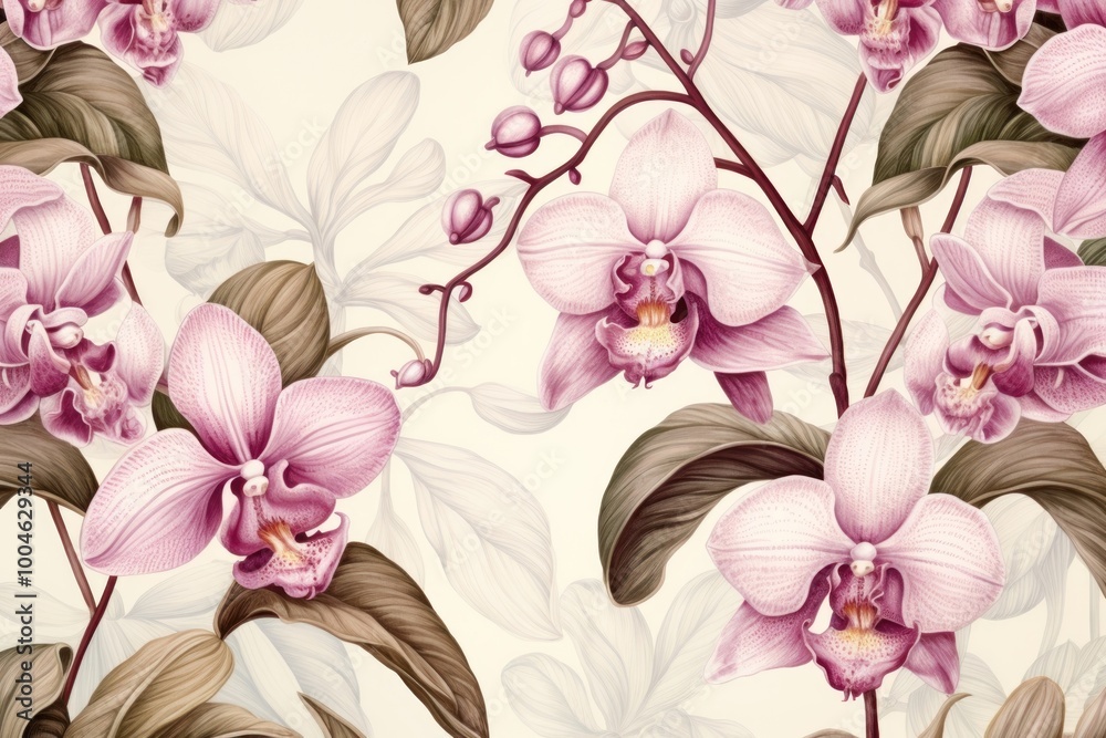 Canvas Prints vintage drawing of orchid flower pattern backgrounds plant inflorescence.