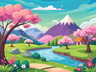 Obraz premium landscape with flowers and mountains