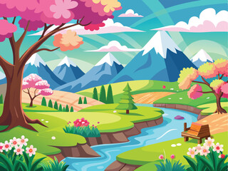 Fototapeta premium spring landscape with flowers