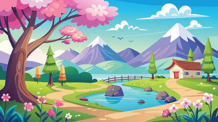 Fototapeta premium landscape with lake and trees