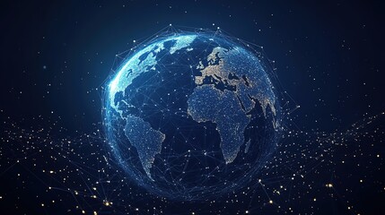 Obraz premium World geometric and earth for connection ,community and society Map networking and communication, planet model with decoration, abstract design or geometric link of business and global economy 
