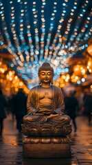 Fototapeta premium Serene Buddha Statue Under Illuminated Lights