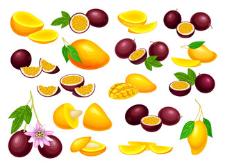 Mango and Passion Fruit Exotic Sweet Food Vector Set
