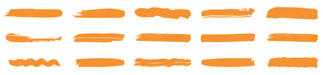 collection of artistic grungy yellow paint hand made creative brush stroke set