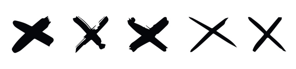 Obraz premium grunge hand drawn with brush strokes cross x vector illustration set.