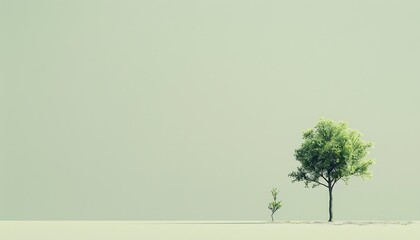 A serene landscape featuring a solitary tree and a small figure, evoking feelings of solitude and tranquility against a minimalist backdrop.