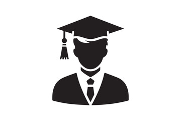 graduation man with hat vector silhouette isolated in white background