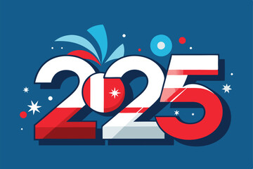 Fototapeta premium 2025 happy new year in Poland flag, countries 2025 new year collection 