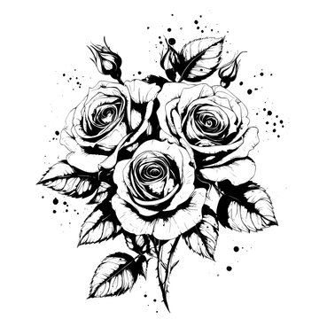 recommend clip art: Flowers are formed by black paint splashes in line art