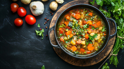 A hearty vegetable stew filled with seasonal veggies and herbs.