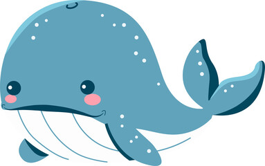 Cute Blue Baby Whale Illustration in PNG – Charming Design for Children's Decor and Ocean-Themed Projects