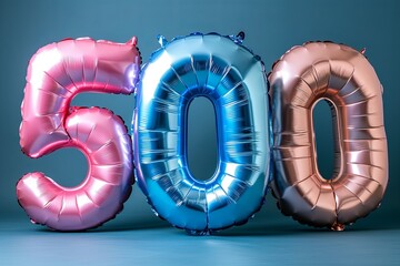 Pink and blue balloons with the number five hundred