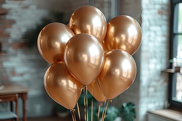 Bunch of gold balloons are arranged in a bunch