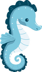 Cute Blue Seahorse Illustration in PNG – Adorable Marine Creature Design for Ocean-Themed Projects and Children's Decor