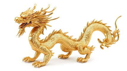 Fototapeta premium golden traditional Chinese dragon isolated on white background.generative ai
