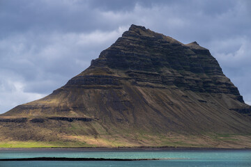 Close up of the Kirkjufell in iceland in summer