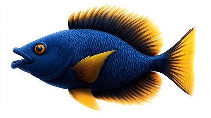 Blue and Gold Fish: Vibrant aquatic life, detailed illustration of a tropical fish with striking blue and gold scales. Perfect for marine-themed designs. 