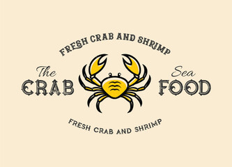 Vintage-style Seafood, fresh crab, and shrimp vector illustration for restaurant bar business