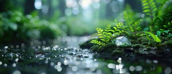 Fototapeta premium Shimmering Stream in a Lush Green Forest