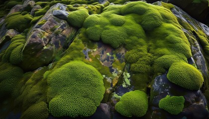 Lush green moss on rocks