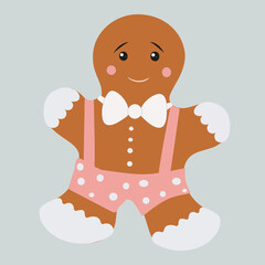 Vector gingerbread man in pink shorts is ideal for commercial purposes: cards, posters, advertising, pattern