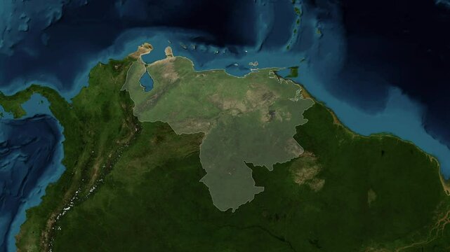 Zoom from Earth to Venezuela. (Highlighted) World map animation with highlighted borders of countries. Images from NASA
