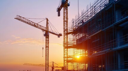 Hotel construction in bustling market area, blending with local culture, vibrant colors, hotel under construction, cultural integration