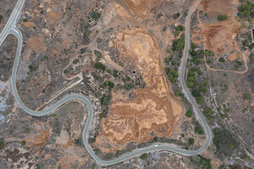 Aerial view of a nice S-shaped road.