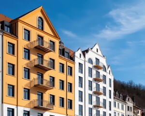 Hotel construction in small town, blending with surrounding historic buildings, hotel under construction, cultural integration