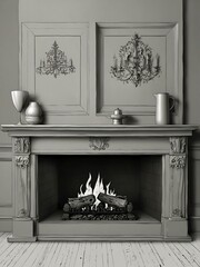 Fireplace line art.