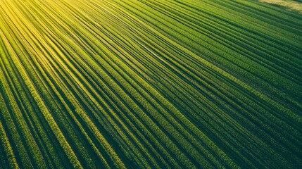 Fototapeta premium aerial view of cultivated green agricultural farmland fields background.generative ai