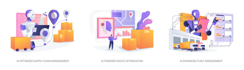 AI in Transportation and Logistics abstract concept vector illustrations.