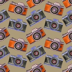 Retro camera watercolor pattern